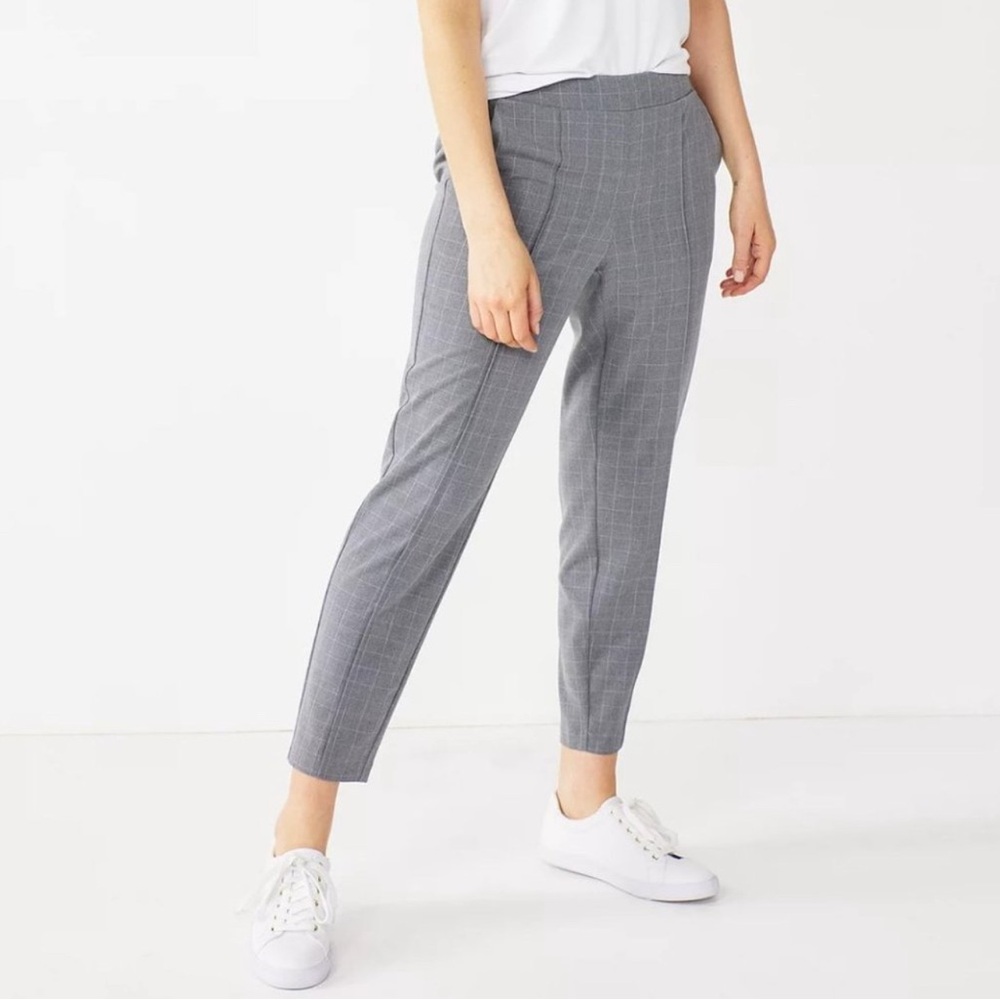 Nine West Petite Relaxed Cropped Gray Women's Checkered Pants